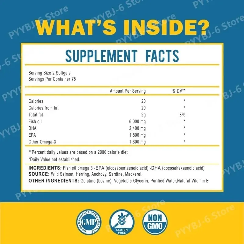 Omega 3 Balık Yağı Softgelleri Yüksek Etkili EPA DHA Yetişkinler için Günlük Takviye Eklem Bağışıklık Sağlığını Destekler 150 Softgel GDO'suz