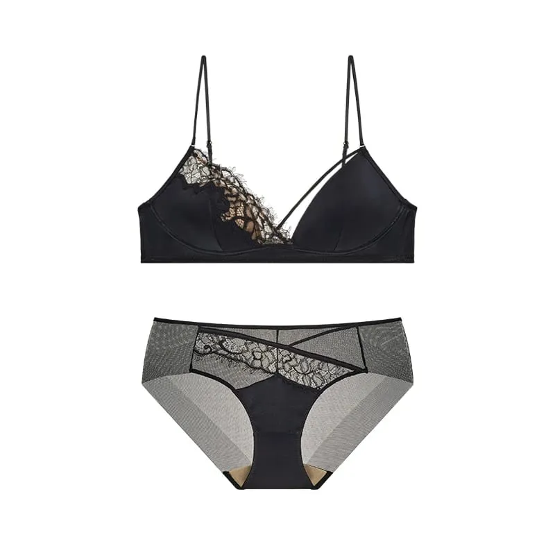 Fransız Tarzı Dantel Sutyen Bralette Küçük Göğüsler Hiçbir Balenli Üçgen Fincan Ince Askı Seksi Push Up iç çamaşırı seti kadın iç çamaşırı