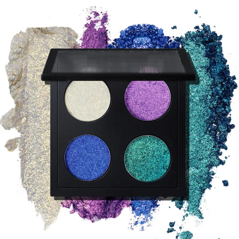 Paleta de sombras camaleão vegano de 4 cores, maquiagem de marca própria, atacado, logotipo personalizado, sombra de olhos com mudança de cor