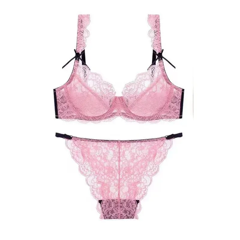 French Romance Lace Bralette Push Up Bra Ultra Thin Non Padded Wirefree Unlined Big Bust Minimizer Lingerie Set BANERDANNI S-XL
