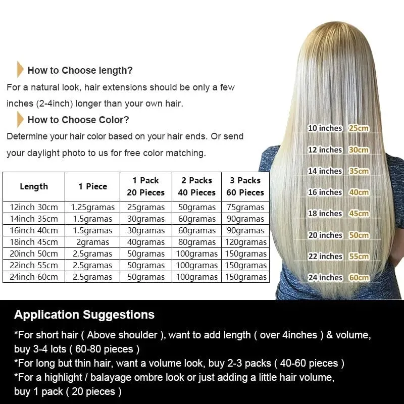 20PCS 12-22inches 30g/pack Tape in Hair Extensions Human Hair Seamless Tape Hair Extensions Skin Weft PU Tape On Hair