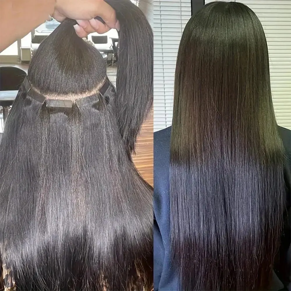 Straight Tape in Hair Extensions Brazilian 100% Real Human Hair Adhesive Invisible Glue Natural Black Tape ins Hair For Women 20Pcs/50g