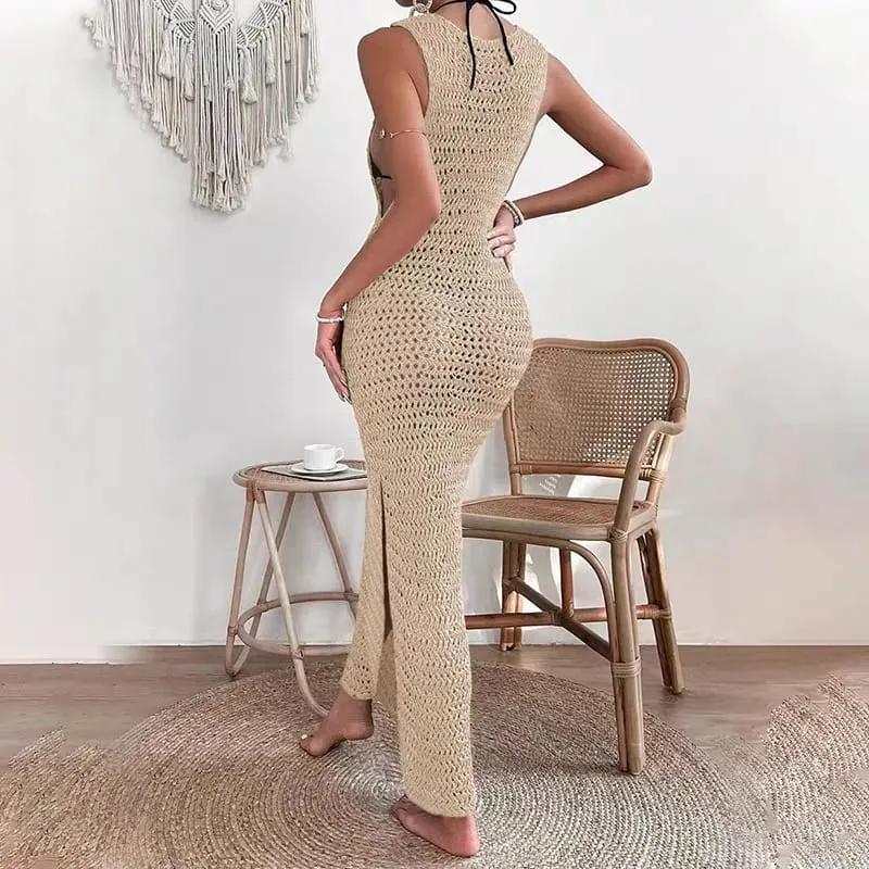 Dresses for Women New Summer Black Sleeveless Women Dress Slim Sexy O-Neck Hollow Out Dress Women Vestidos De Verano Mujer Q250