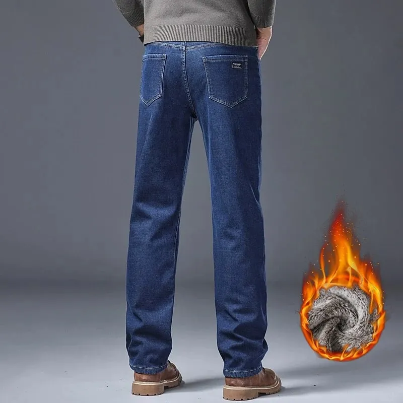 Nam Lông Cừu Lót Dày Quần Jean Mùa Đông Ấm Co Giãn Slim Fit Quần Denim Mềm Mại Thoải Mái Quần Mặc Đi Làm Hàng Ngày quần Áo