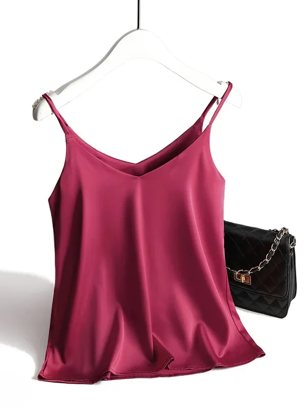 Spaghetti Strap Top Women Halter V Neck Basic White Cami Sleeveless Satin Silk Tank Tops Women'S Summer 2026 Camisole
