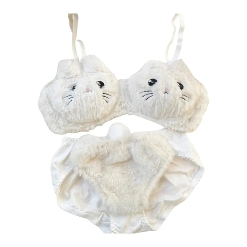 Lingerie invernale da donna con motivo panda a cartoni animati, reggiseno e mutandine in peluche peloso, biancheria intima per cosplay di anime giapponesi, scolaretta