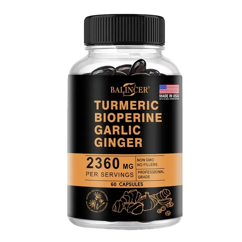 Kurkuma gyömbér-kiegészítő piperinnel 2360 Mg fokhagymával Comfort Emésztést és immunrendszert segítő tápanyag-kiegészítő kalcium-gluténmentes