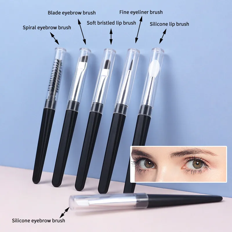 ★▲1 ชิ้น แปรงแต่งหน้าอายแชโดว์แบบพกพา ขนาดเดินทาง แปรงแต่งหน้า คิ้ว ซิลิโคน Glit เครื่องมือเครื่องสำอางที่จำเป็นพร้อมฝาปิด