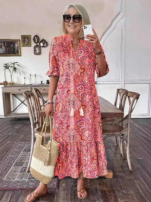 Women's Spring Summer Casual Holiday Dress New Print Fashion Elegant Loose Clubwear Womens Clothing Party Dresses Robe Femme