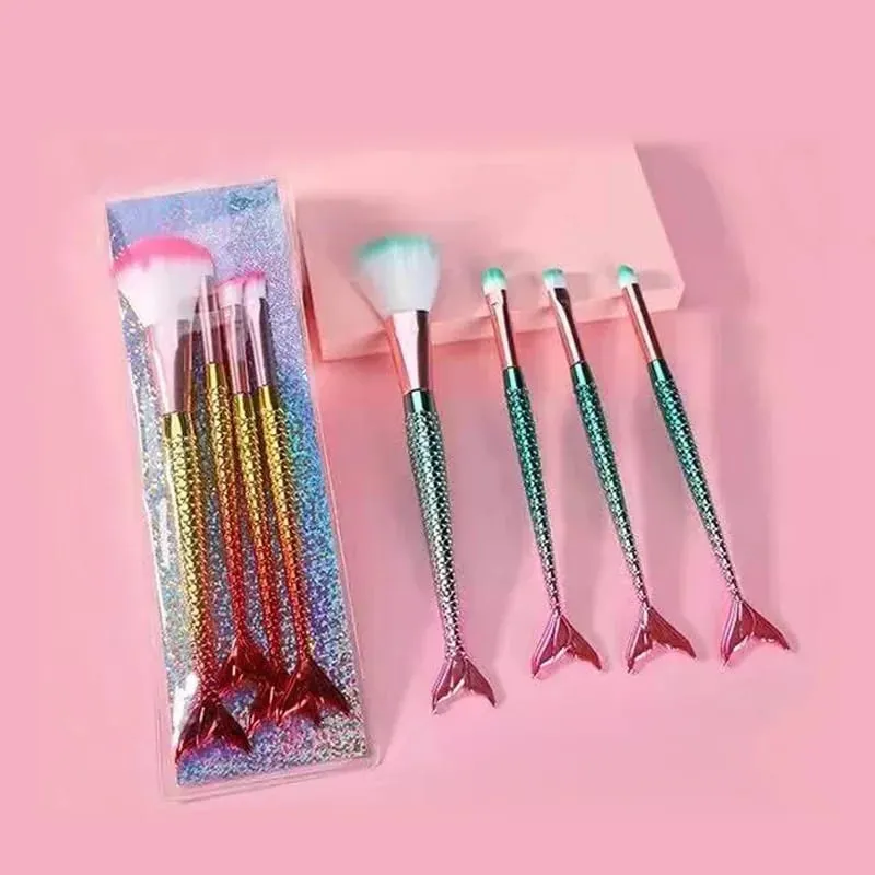 4pcs Professional Mermaid Makeup Brushes Set Eye Shadow Eyeliner High Quality Beauty Makeup Brush Tools Eyebrow Beauty Tools Kit