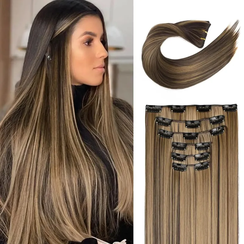 6Pieces/Set Clips in Hair Extensions 24 Inch Synthetic Long Straight Extensions for Women Hairpiece