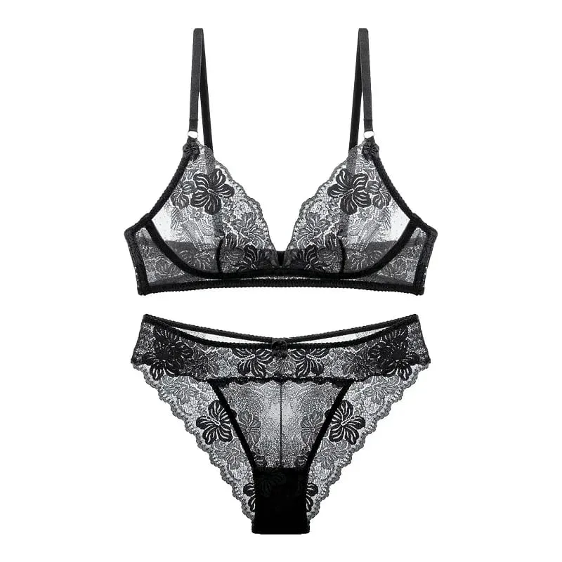 Sexy Black Lace Lingerie Set for Women Comfortable Wireless Bra & Panty Set Large Size — image 6