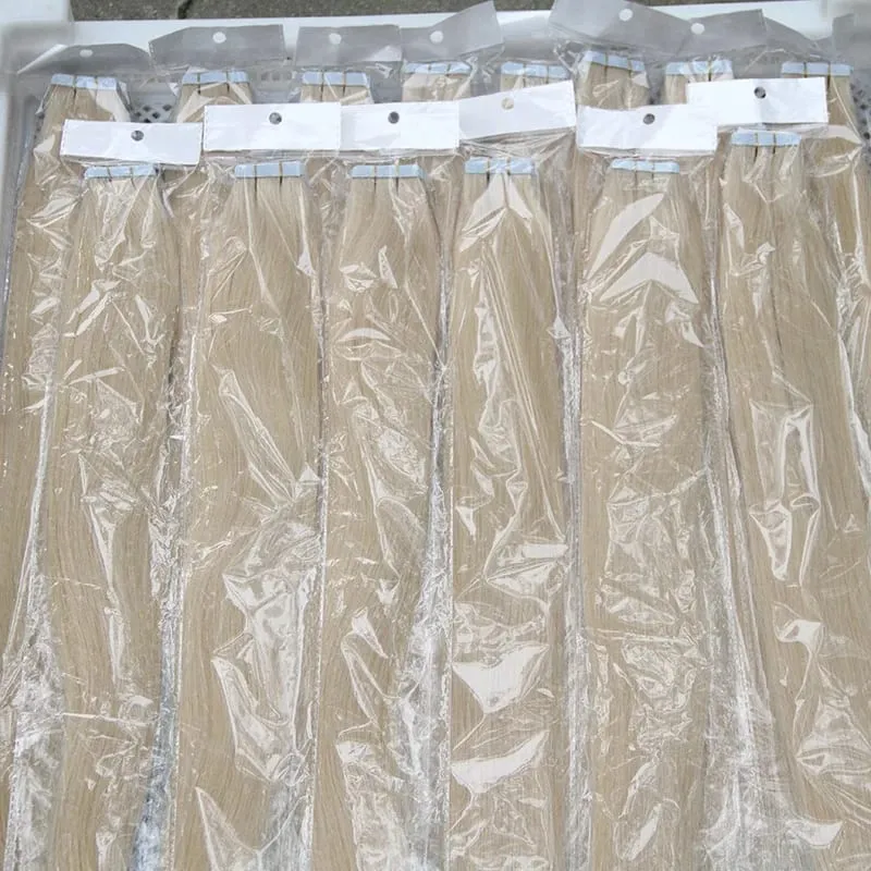 Tape In Human Hair Extensions Remy Virgin Hair Adhesive PU Straight Hai Extensions Skin Weft #60 Blonde 28 30INCH Hair For Women