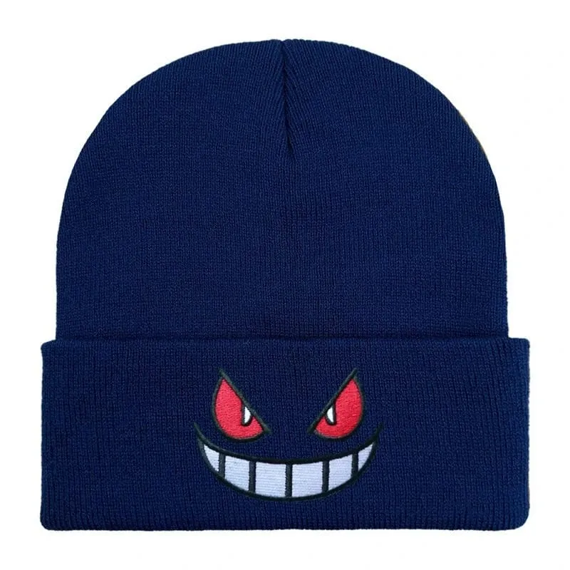 Pokemon Gengar Cartoon Embroidered Beanies Knitted Skullies Autumn Winter Warm Wool Hat Gengar Women Men Beanies