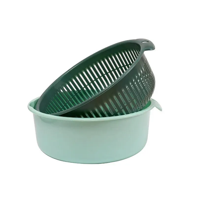 Kitchen Fruit Tray Removable Double Layer Fruit And Vegetable Basin Draining Basket Creative Household Rotating Washing Basket