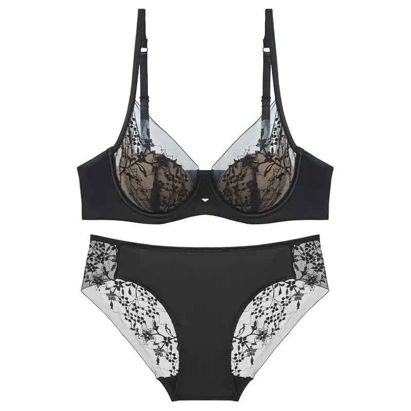 Red Lace Lingerie Set Thin Cup Minimizer Bra Panty Kit Comfort Intimates For Big Bust 32‑38 Festive Women Underwear