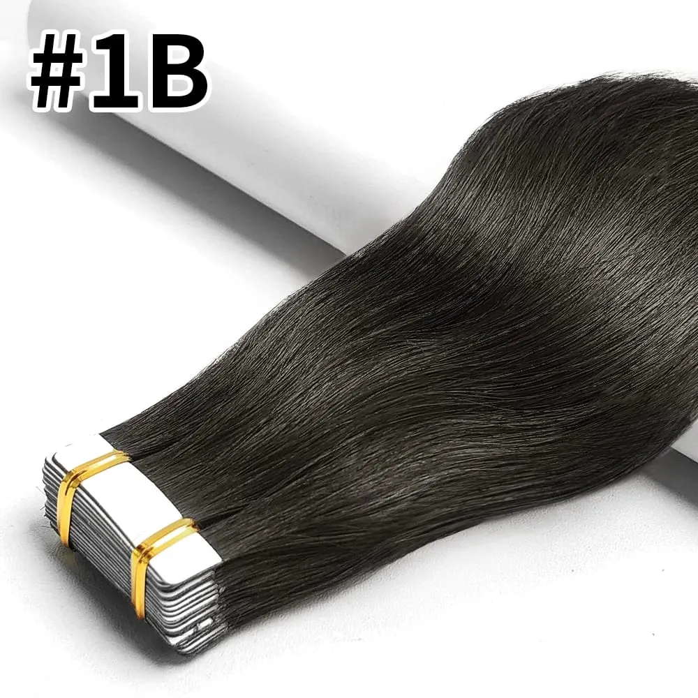 Tape In Hair Extensions Remy Human Hair 20pcs Straight Seamless Skin Weft Tape Hair Extensions Natural Black Hair For Women — image 10