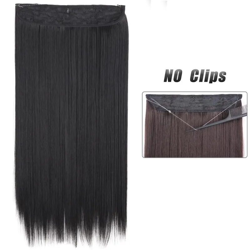 No Clip Natural Hair Extensions Invisible Wire Synthetic Long Straight Black Brown Blonde False Fish Line Hairpiece For Women