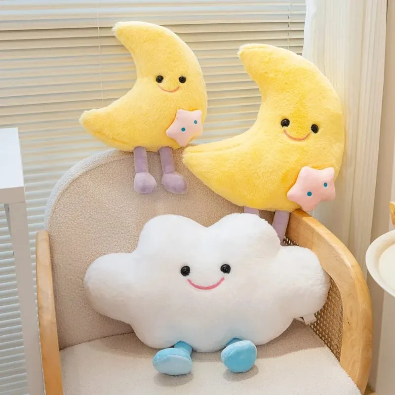 Lovely Smile Moon and Cloud Plush Pillow Comfortable Sofa Cushion Stuffed Soft Doll Home Car Decor Gift