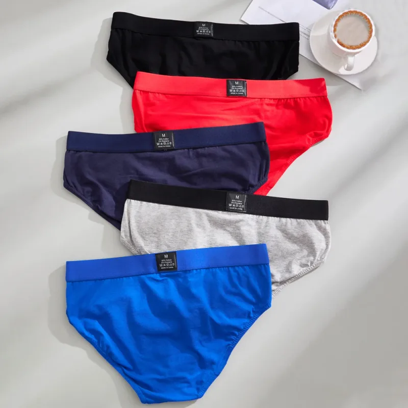 5PCS Cotton Men's Casual Shorts Stylish Monogram Personalized Briefs Comfortable Solid Color Briefs 2025 Mens Sexy Underwear