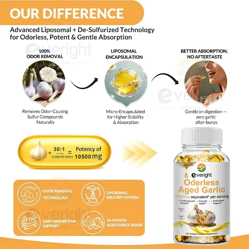 Aged Garlic Extract Capsules – Odorless Formula with Magnesium Chromium B1 & B9 – Supports Immune Heart & Cardiovascular Heal