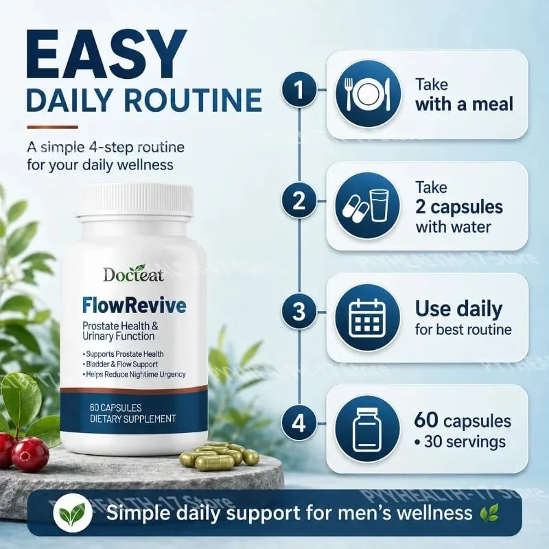 Docteat FlowRevive Prostate & Urinary Support Capsules with Saw Palmetto Pumpkin Seed and Pygeum Bark Extract - 60 Κάψουλες