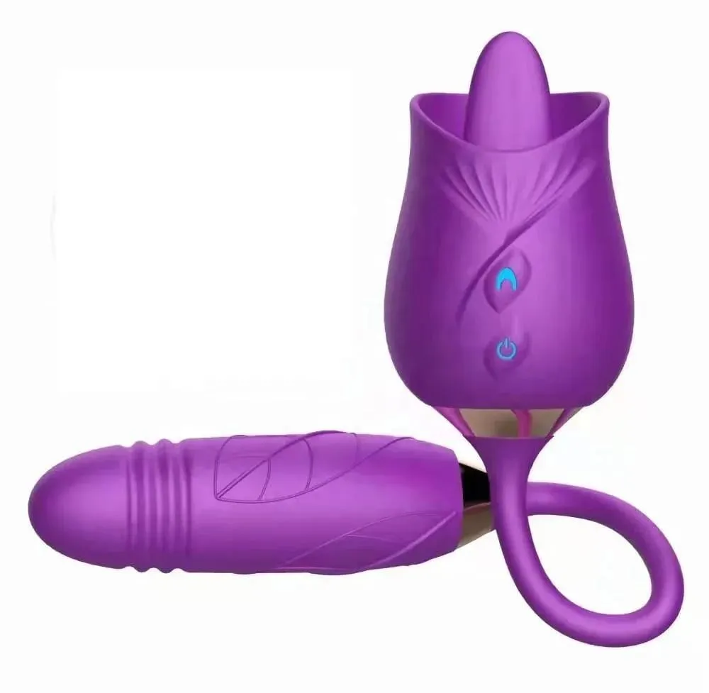 Rose-Licking Vibrator for Women Nipple Clitoral Stimulator Massager Thrusting Dildo 2 in 1 Sex Toy for Women Adult Sex Products