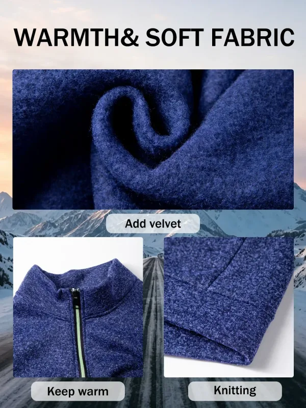 2Pcs Set Men 1/4 Zip Mock Neck Sweatshirt, Fleece Lined Pullover with Ribbed Cuffs Warm Casual Top for Fall Winter Daily Wear