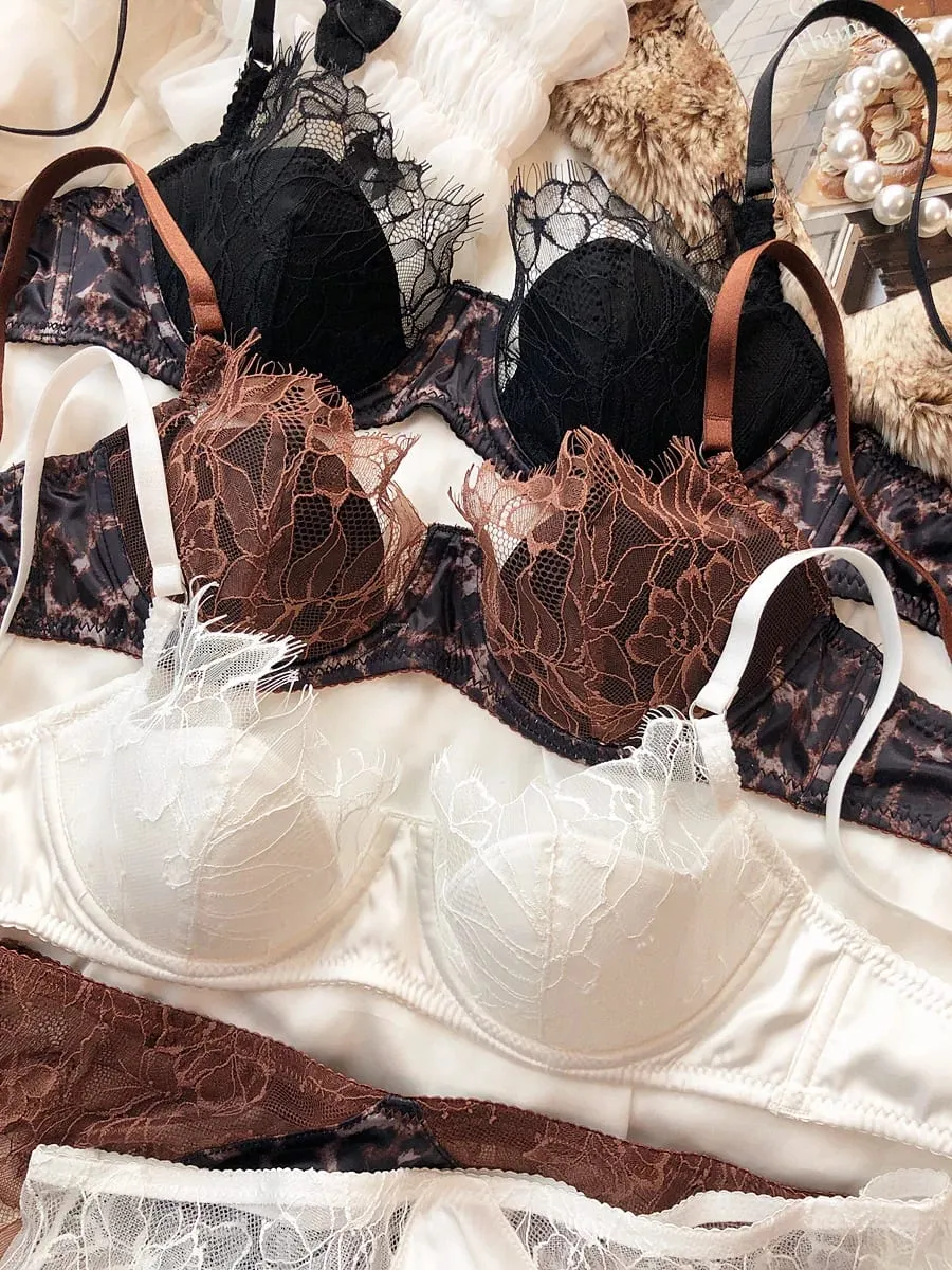 French Sexy Leopard Print Lingerie Set Women Lace Embroidery Push Up Bra Thin Cup Comfort Underwear Plus Size Bra Briefs Set