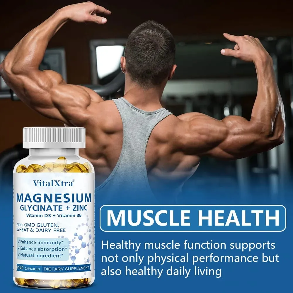 Glycinate de magnésium + supplément de zinc - Soutient les os du système immunitaire Le supplément minéral pour la santé cardiaque aide au sommeil naturel