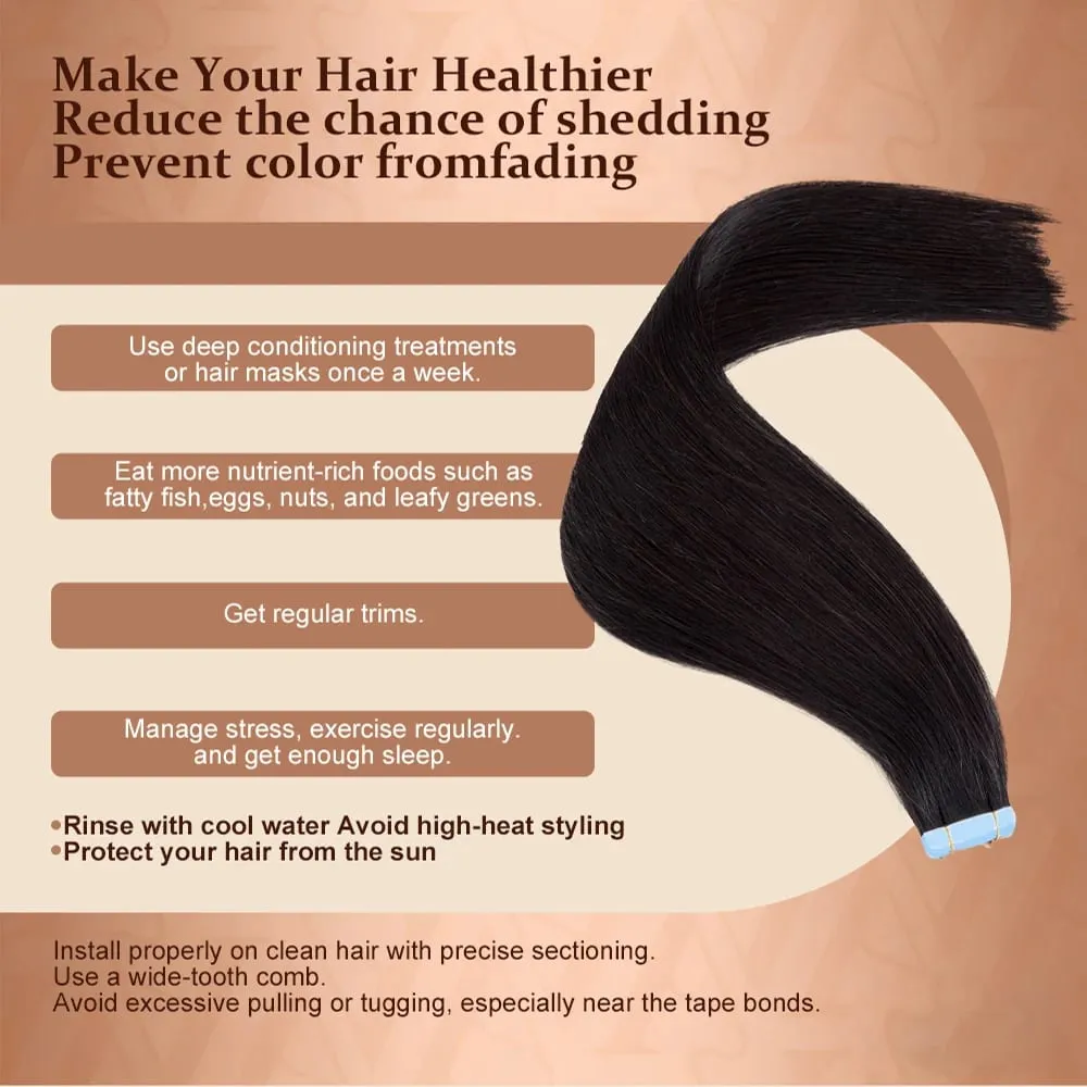 Nastro dritto nelle estensioni dei capelli umani 16-26 pollici Nastro adesivo invisibile reale naturale al 100% per le donne — image 5