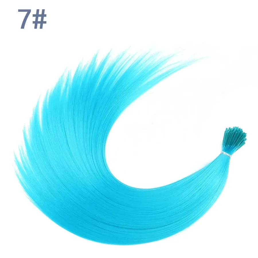 50 Strands/Pack Synthetic Colored I-Tip Stick Hair Extensions Straight Hair 16 Inch For Women High Temperature Fiber Hairpieces