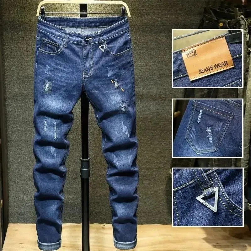 Spring and Autumn Trend Solid Color Straight Leg Stretch Denim Jeans Men's Casual Slim Fit Comfortable Sports High-Grade Jeans