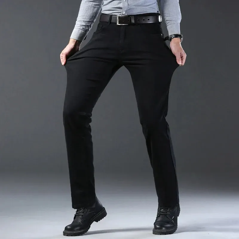 Men's New Korean Version Is Soft And Comfortable Stretch Regular Fit Jeans Fashion Casual Cotton Business Black Denim Pants — image 4