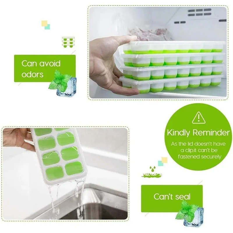 Easy-Release Ice Cube Tray 14 Ice Cube Molds with Lids Stackable Ice Cube Molds for Chilling Drinks Whiskeys Cocktails JT484