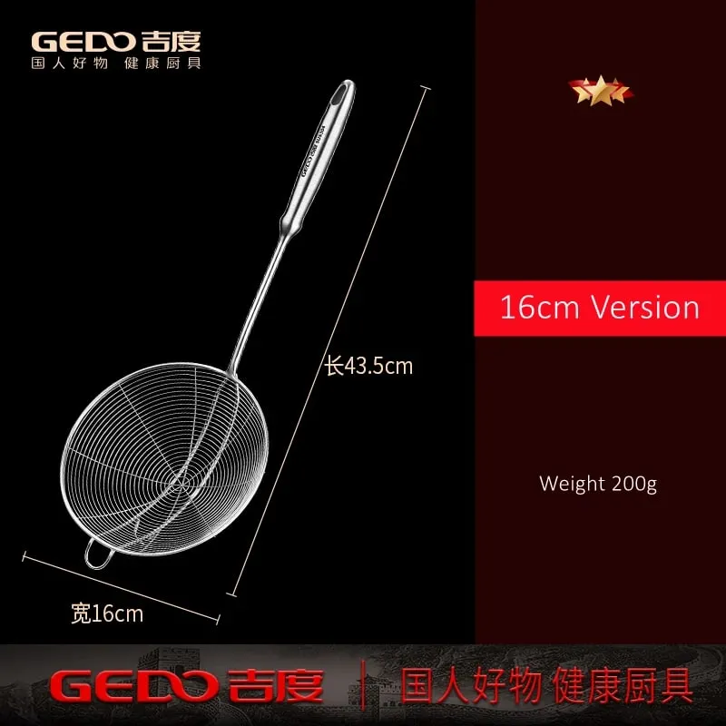 LFGB Certification 304 Stainless Steel Kitchen Cooking Colander Ultra Durable Wire Sieve 14~18cm Diameter Frying Scooping Tool — image 9