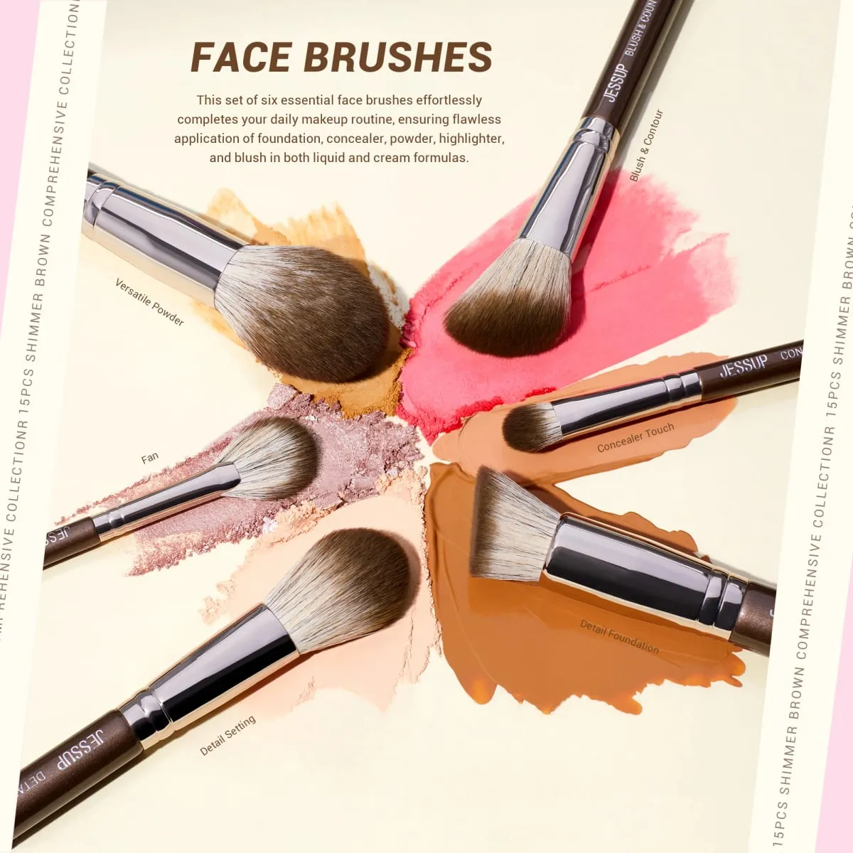 Jessup Makeup Brushes Set 15pcs Brown Make up Brushes Vegan Foundation Blender Concealer Powder Eyeshadow Highlighter Brush T498