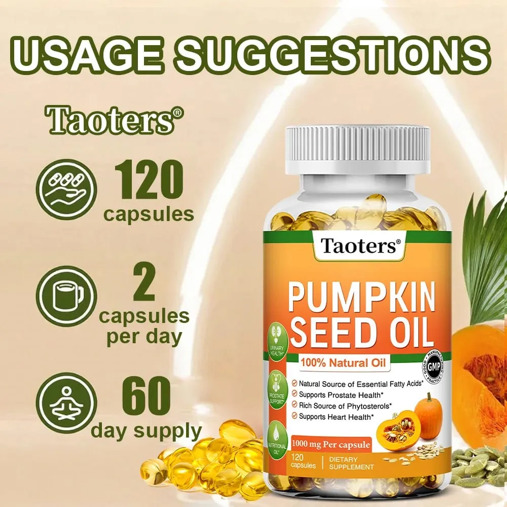 Pumpkin Seed Oil Capsules - Supports Prostate Urinary Tract Bladder Health and Promotes Hair Growth - 120 Capsules