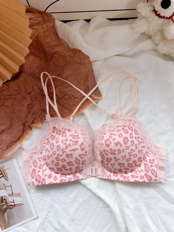 Best Selling Leopard Print Front Closure Push Up Bra Set Sexy Back Design Small Bust Enhancing Women Lingerie