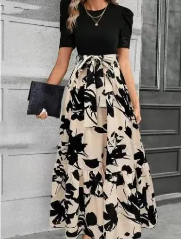 Vestidos femininos 2026 primavera verão floral impresso em torno do pescoço elegante vestido exótico estilo de férias roupas femininas