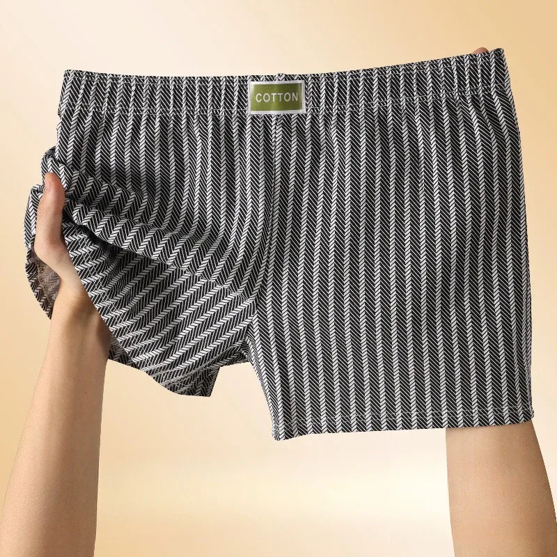 남자 팬티 스트라이프 느슨한 통기성 홈 복서 팬티 플러스 사이즈 부드럽고 편안한 코튼 복서 스포츠 짧은 섹션
