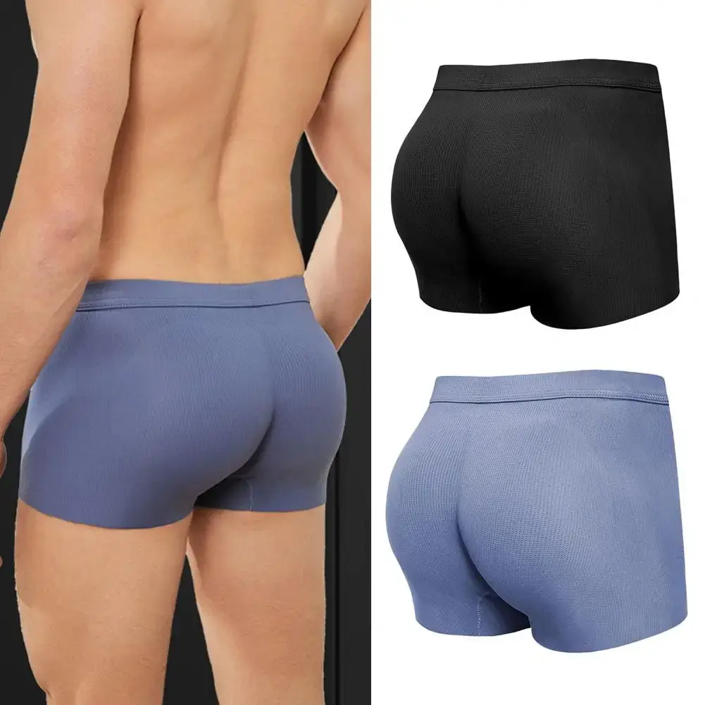 Fake Ass Men Boxers 3D Design Traceless Effect Mid-rise Underpants Solid Color U-convex Ergonomic Design Boxers Briefs