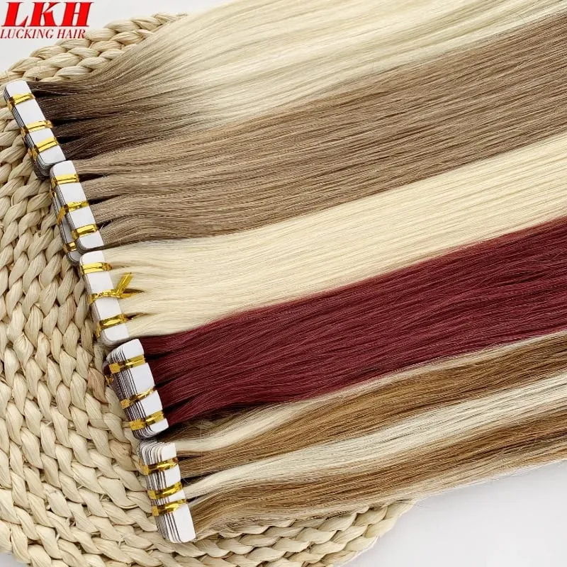 Luckinghair Wholesale 100% Virgin Double Drawn Straight Invisible Human Hair Tape in Extensions Wave Style