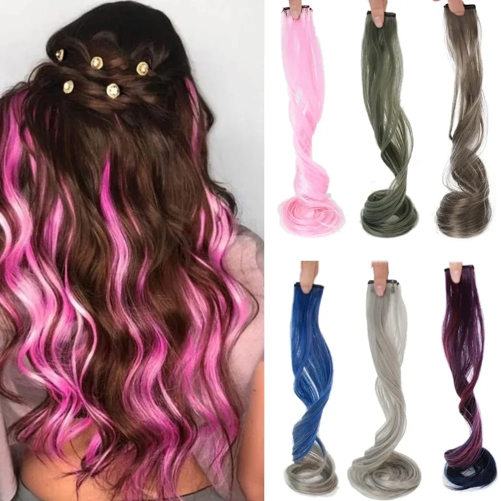 Colored Large Wave Long Curly Wig Ear Hanging Dye Hair Extensions Invisible High Temperature Silk Synthetic Wig Patch