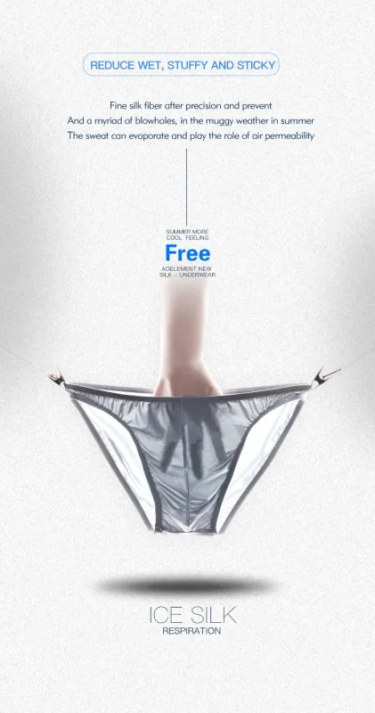 Celana dalam sutra es bernapas olahraga pria tepi sempit musim panas 3 buah celana segitiga kecil mulus ketat pinggang rendah seksi tipis