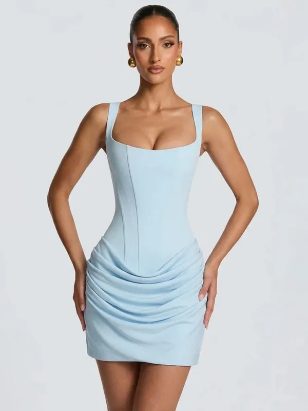 우아한 노란색 Strapless Pleated 롱 드레스 여성 세련된 솔리드 민소매 허리 Cinching 분할 가운 2026 레이디 이브닝 파티 가운
