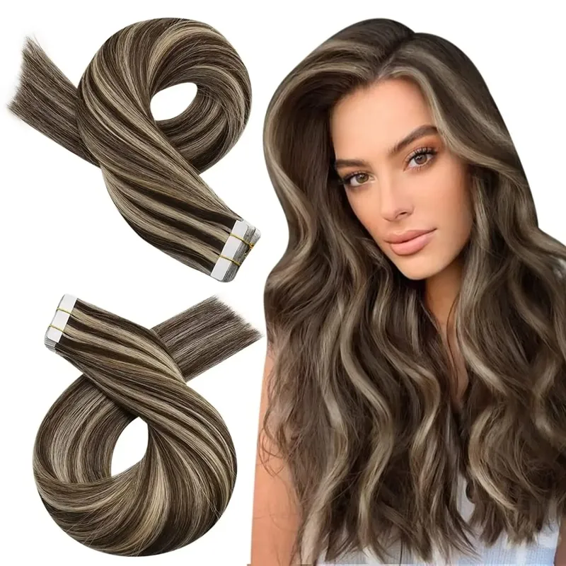 Moresoo Tape in Hair Extension Human Hair Real Remy PU Skin Weft 12-24 Inch Straight Brazilian Hair Glue on Adhesive Tape Ins