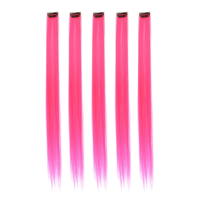 5pcs/set Colorful Clip In Synthetic Hair Extension Rainbow Long Straight Hairpieces For Women Girl Kids Y2K Style Daily Party