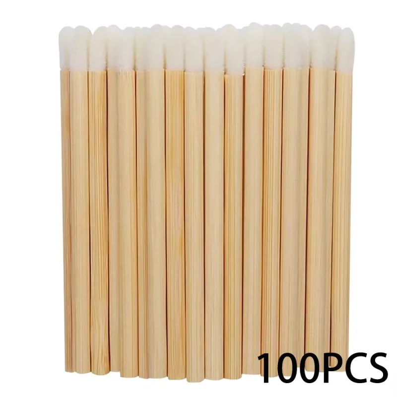 50/100pcs Lip Wands Applicators Bamboo Handle Lipstick Brush Gloss Wand Makeup Brushes For Eyelashes Extension Beauty Tool