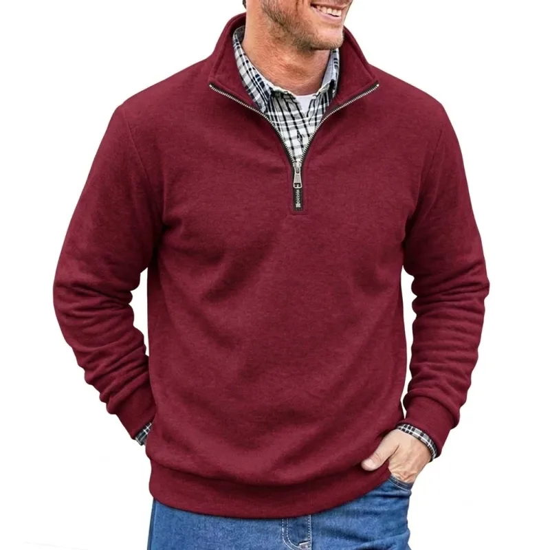 Men Spring and Autumn Half Zip Pullover Sweatshirts Solid Color Outdoor Casual Tops Long Sleeve Hoodie for Sports and Daily Wear — image 5